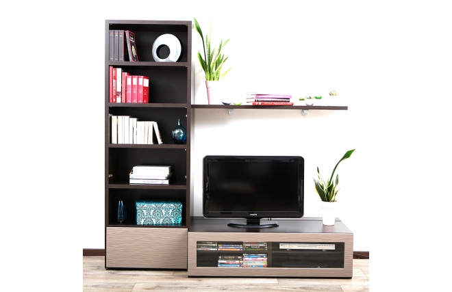 Ensemble mural TV design chocolat et taupe ISIS by SYMBIOSIS
