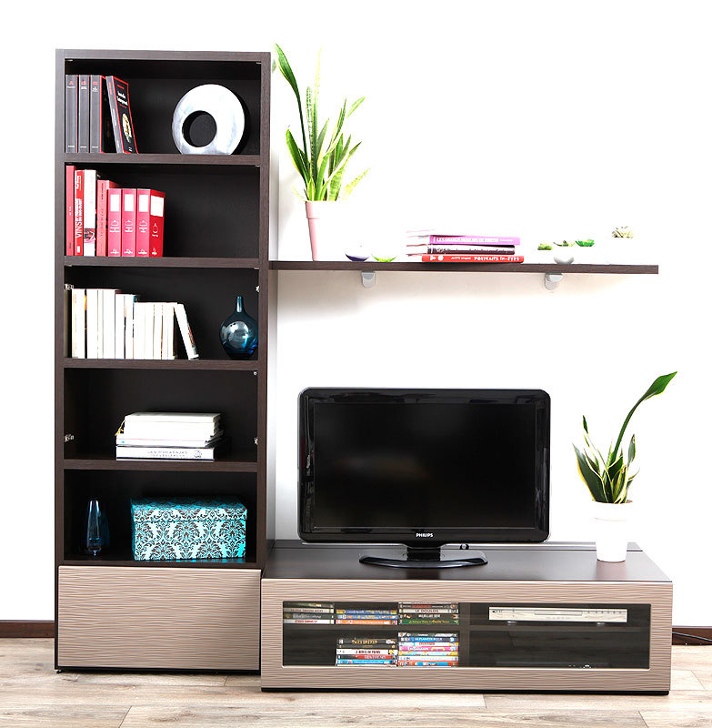 Ensemble mural TV design chocolat et taupe ISIS by SYMBIOSIS