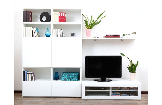 Ensemble mural TV design laqu&eacute; blanc KELIS by SYMBIOSIS