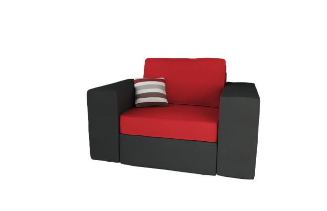 Fauteuil assise large en coton et microfibre couleur noir et rouge UP TO YOU