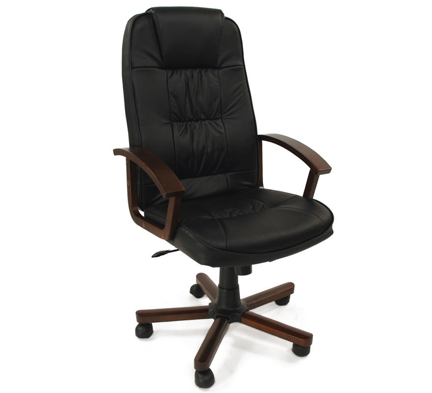 Fauteuil de bureau VENUSIA noir - accoudoirs bois