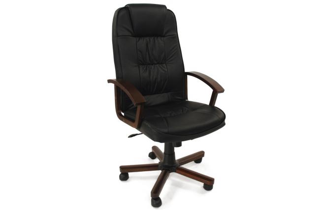 Fauteuil de bureau VENUSIA noir - accoudoirs bois