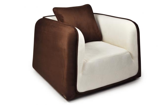 Fauteuil moderne blanc et chocolat en microfibre Italia