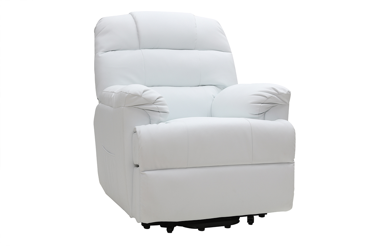SOLDES Fauteuil relax &eacute;lectrique releveur blanc PHOEBE