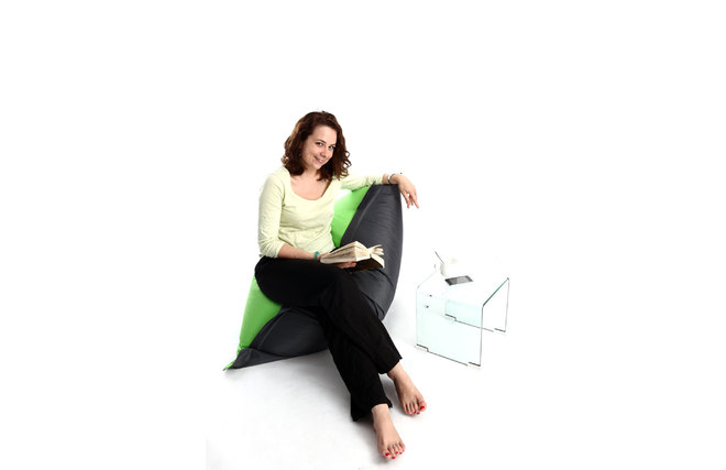 Housse de pouf bicolore gris et vert anis SMALL MILIBAG 