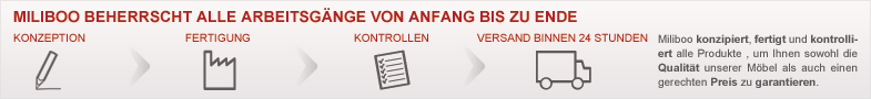 Miliboo beherrscht alle Arbeitsg&auml;nge von Anfang bis zu EndeMiliboo.com konzipiert, fertigt und kontrolliert alle Produkte, um Ihnen sowohl die Qualit&auml;t unserer M&ouml;bel als auch einen gerechten Preis zu garantieren.