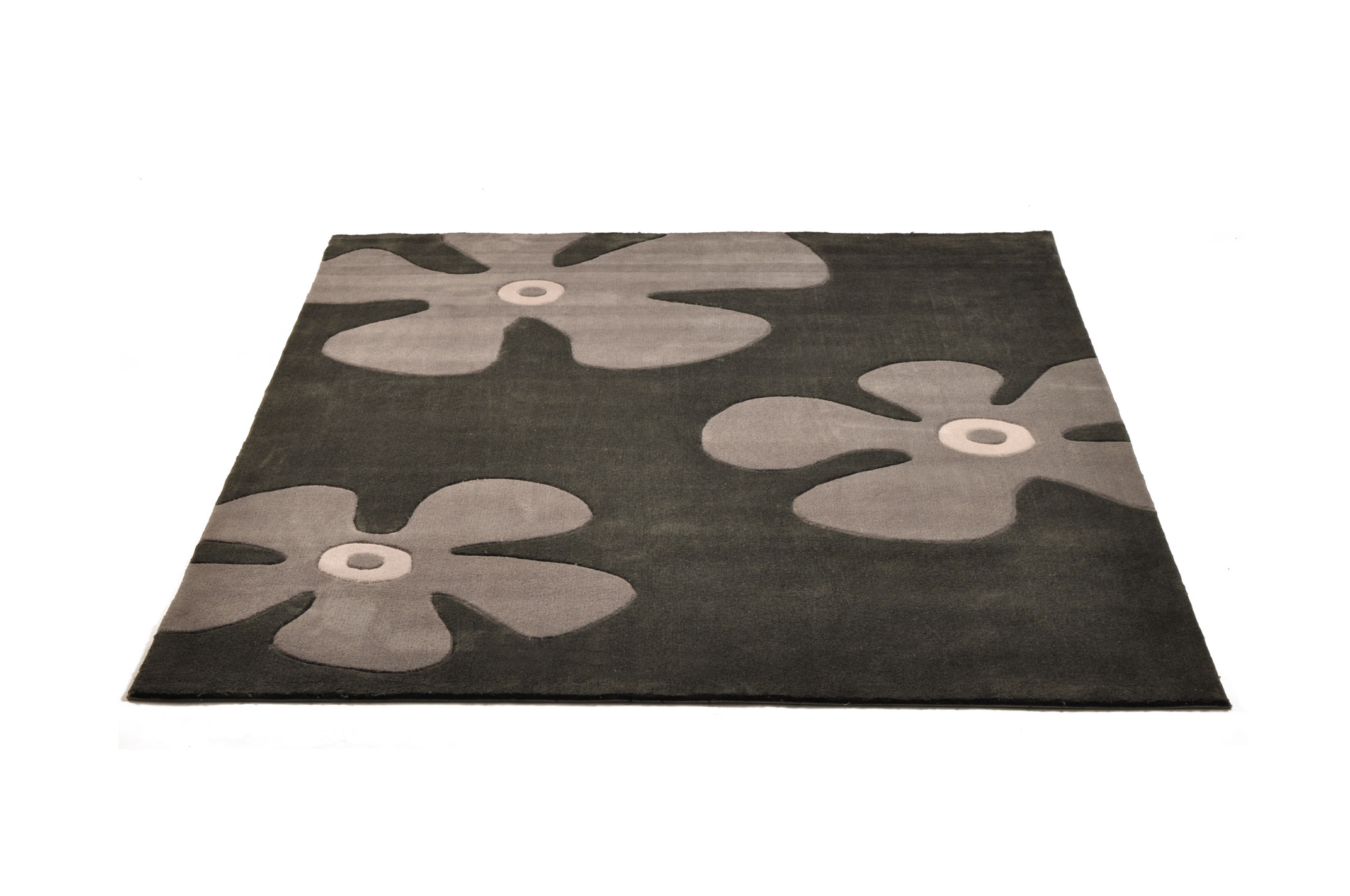 Tapis moderne noir et gris motifs Marguerite
