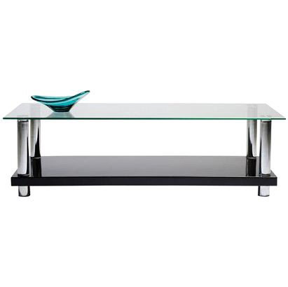 Table basse de salon noire laqu&eacute;e NEW TELMA plateau en verre tremp&eacute;