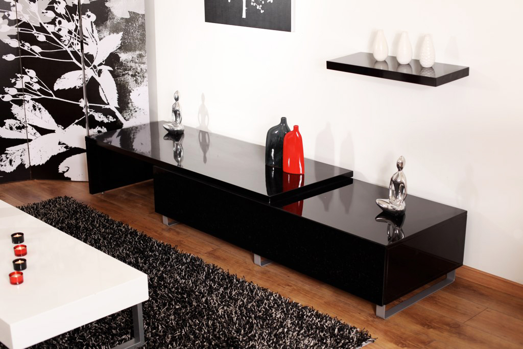 meuble tv laque noir extensible new york