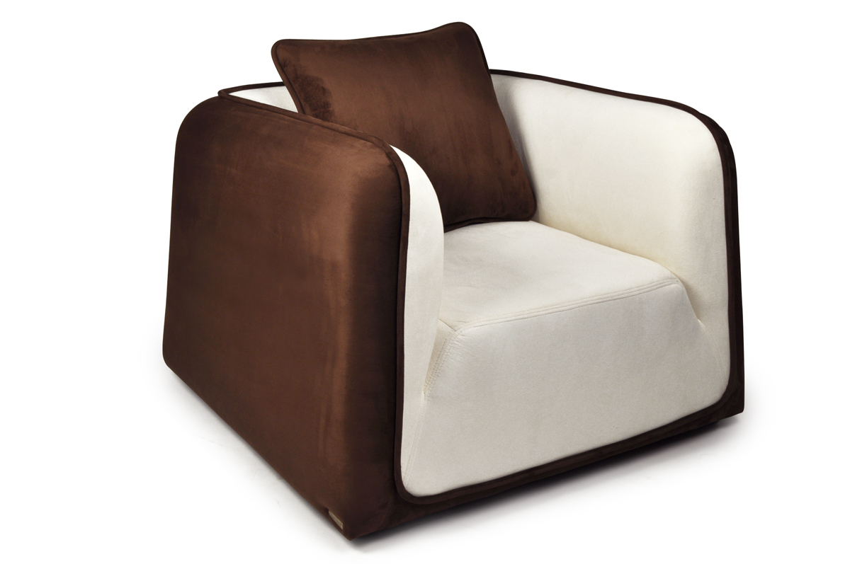 Fauteuil moderne blanc et chocolat en microfibre I