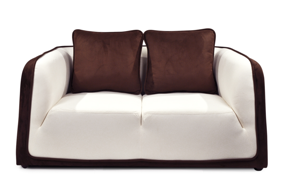 Canap moderne chocolat et blanc 2 places en microf