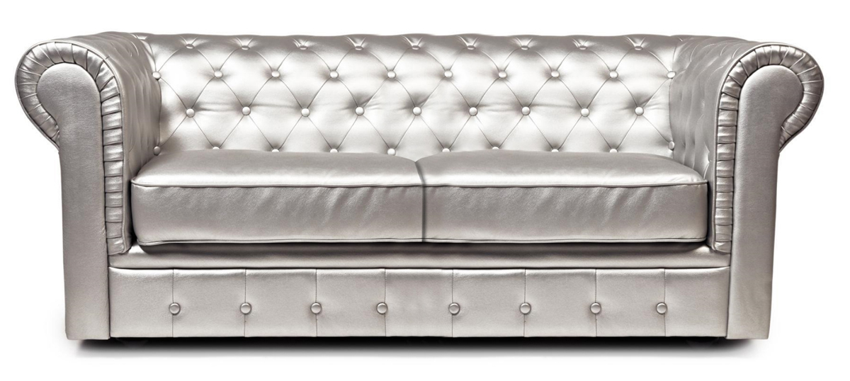 Canap Chesterfield argent 3 places moderne