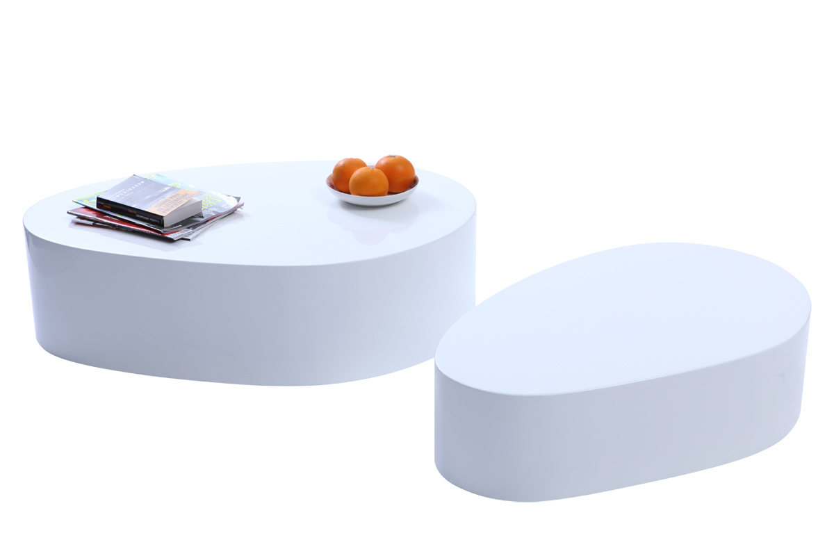 Tables basses design galets laques blanches CAMILL