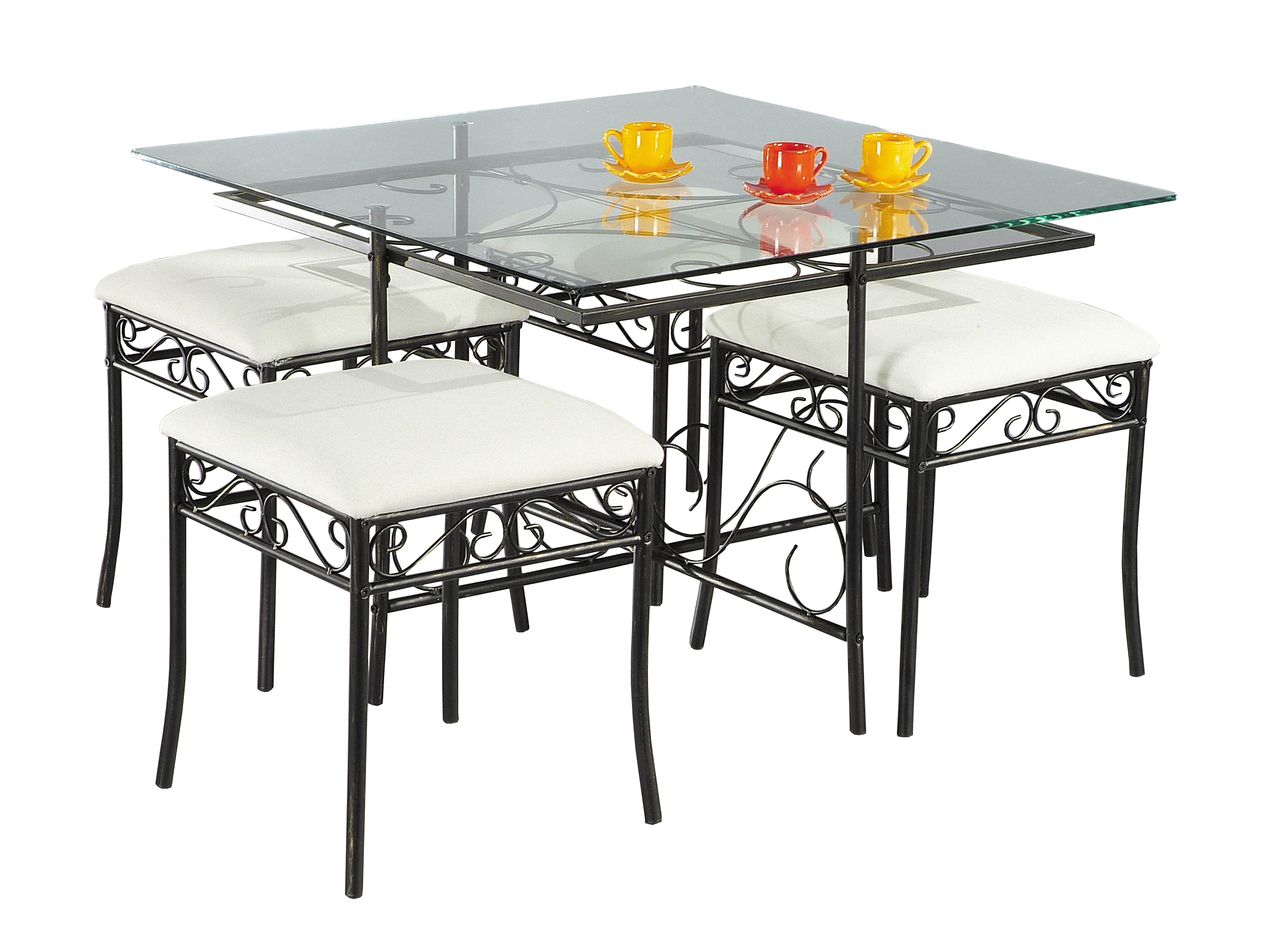 Tabouret : Table basse et 4 tabourets acier et ver