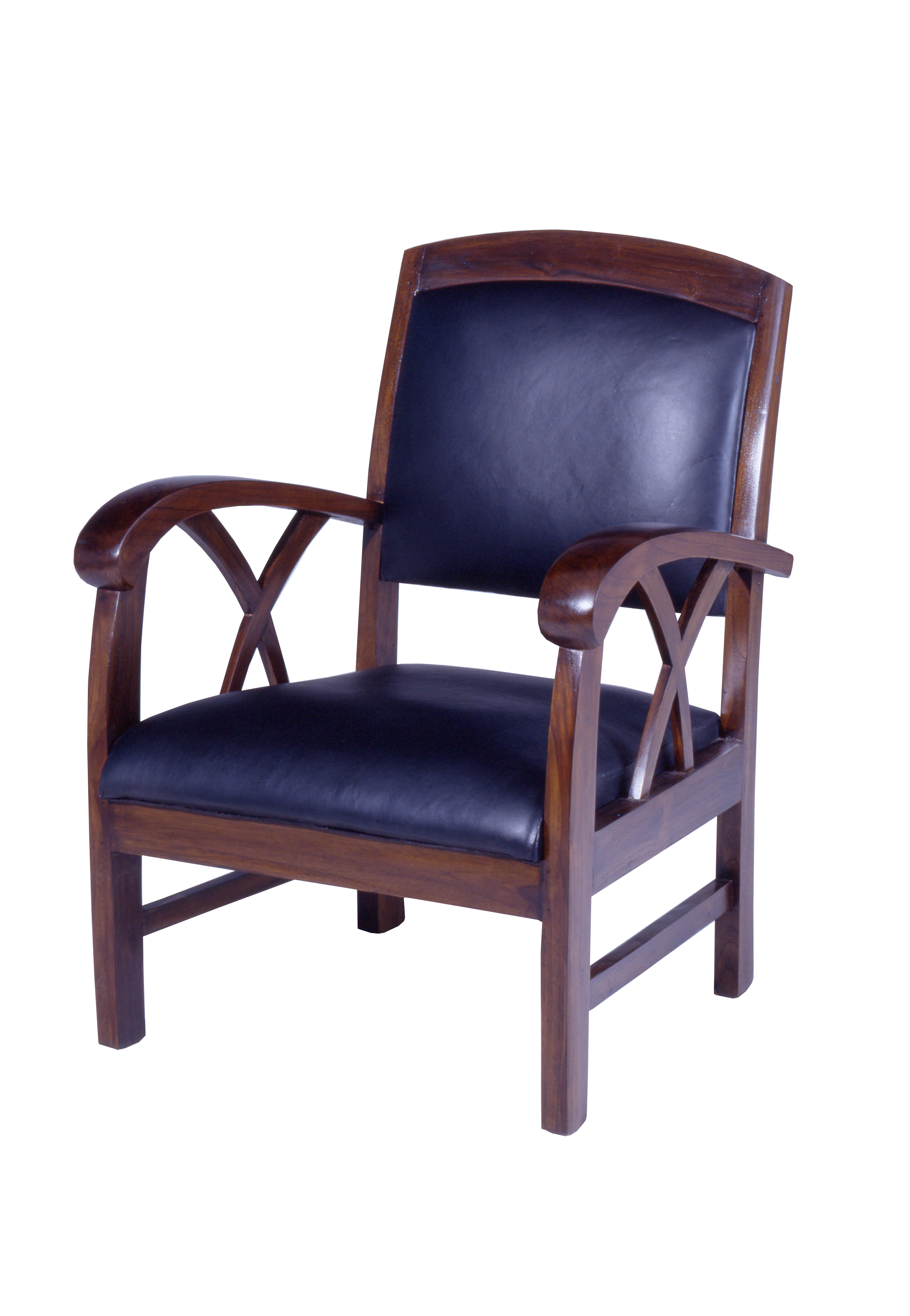 Fauteuil cuir et teck PILAR