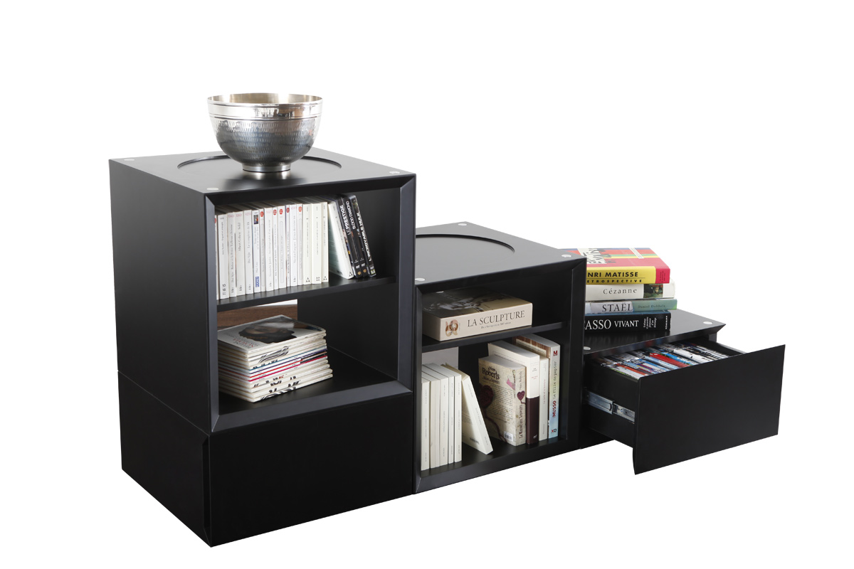 Bibliothque meuble rangement 4 tagres 2 tiroirs n