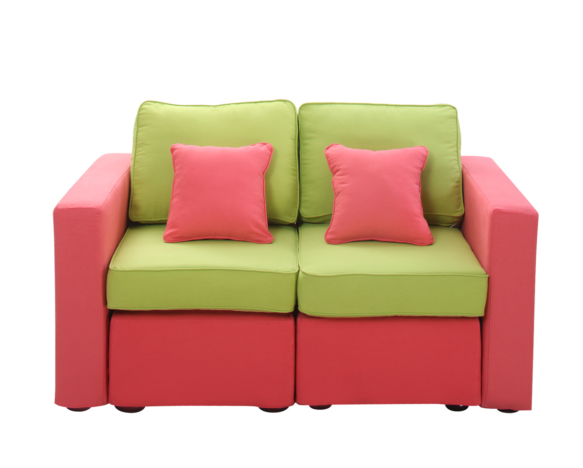Canap 2 places coton modulable anis et corail UP T