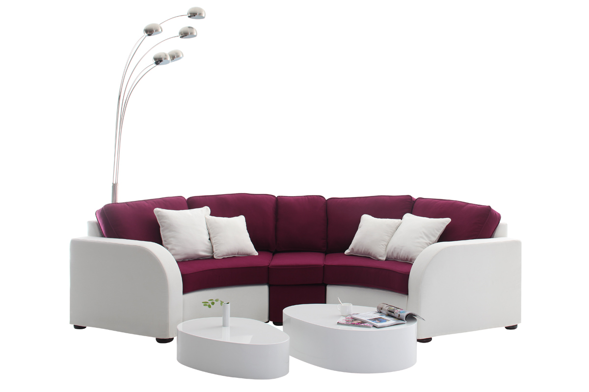 Canap 4-5 places arrondis modulable prune et blanc