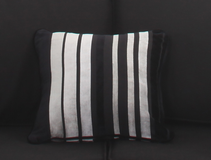 Petit coussin velours ray noir et argent 40x40