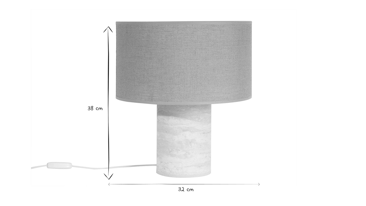 Lampe  poser design effet travertin et abat-jour en lin H37 cm SEMA