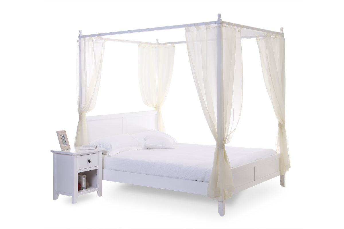 Lit &agrave; baldaquin romantique blanc 2 personnes ARABESQUE