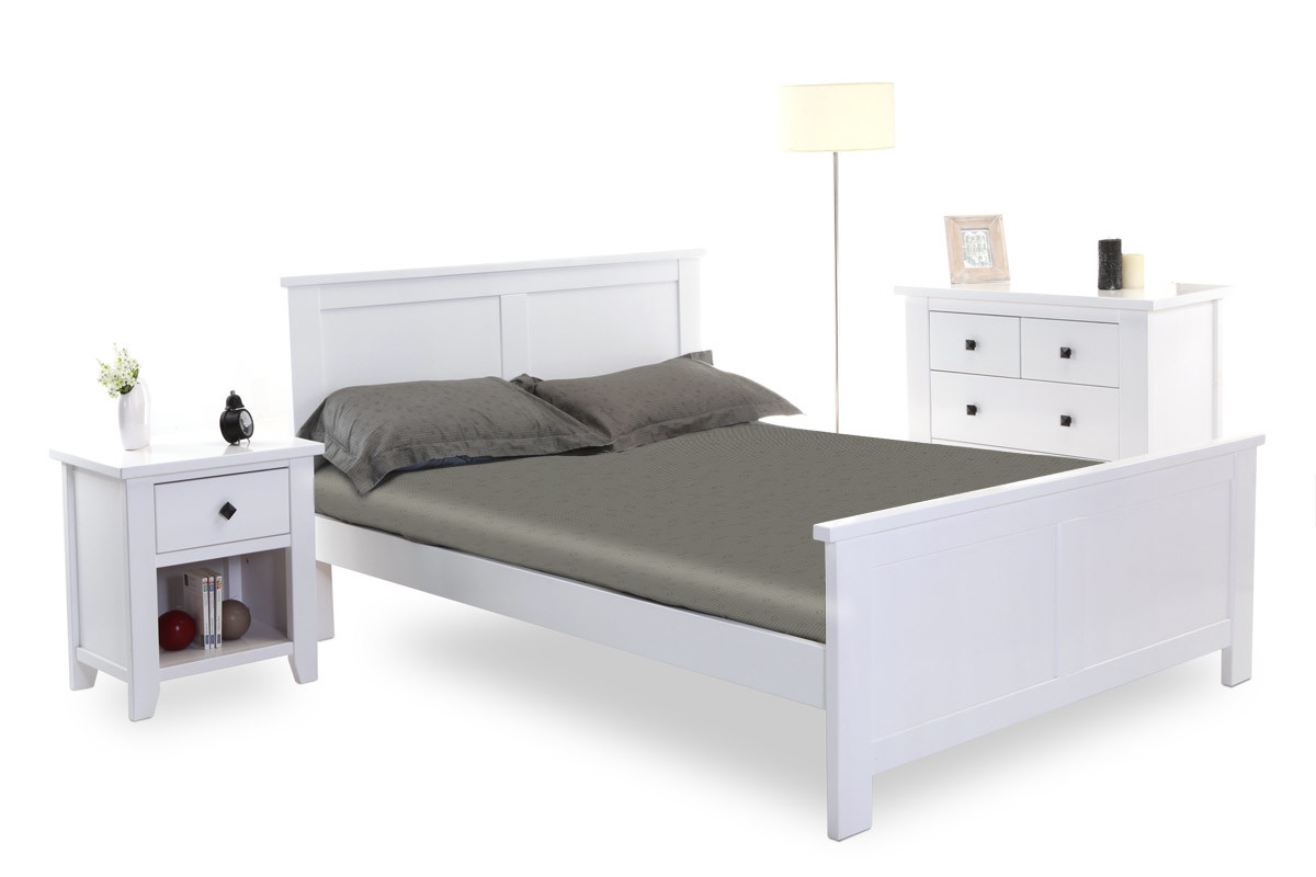 Lit design laqu&eacute; blanc 2 personnes 140x190 HAMPTON