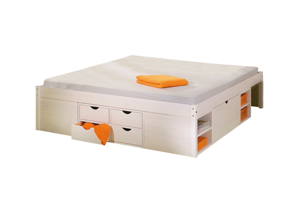 Lit multi-rangements 140x190 blanc TIEGO