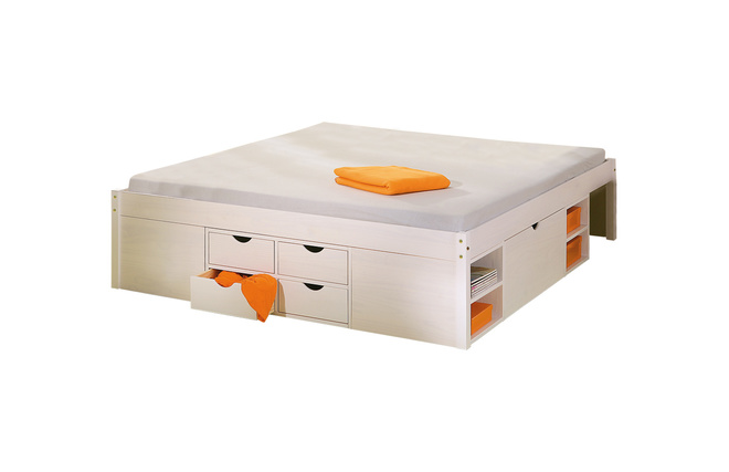 Lit multi-rangements 140x190 blanc TIEGO