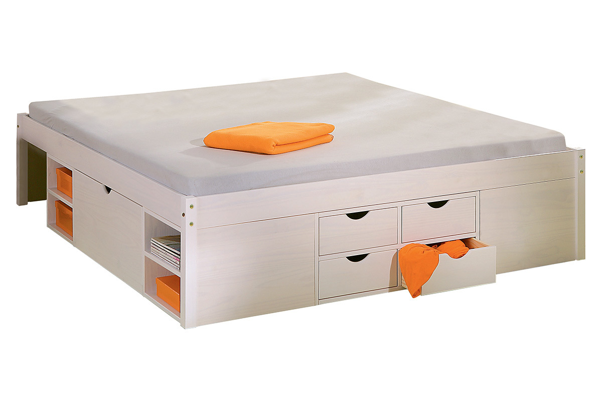 Lit multi-rangements 140x190 blanc TIEGO