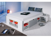 Lit multi-rangements 140x200 blanc gris VIGGO