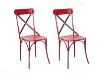 Lot de 2 chaises bistrot industrielles m&eacute;tal rouge COFFEE