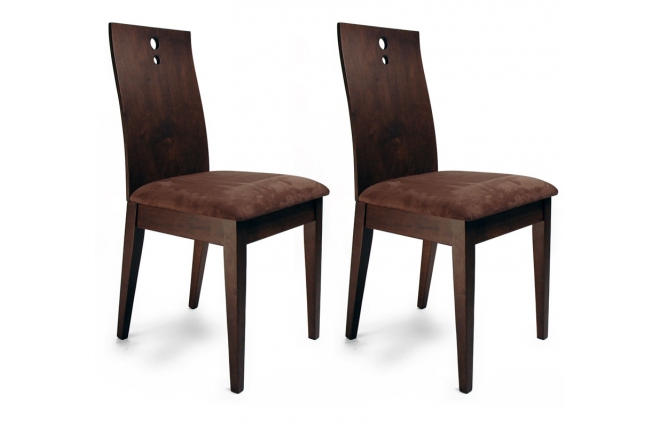 Lot de 2 chaises cuisine / salle &agrave; manger BELLA coloris ch&ecirc;ne moyen  - assise brun fonc&eacute;