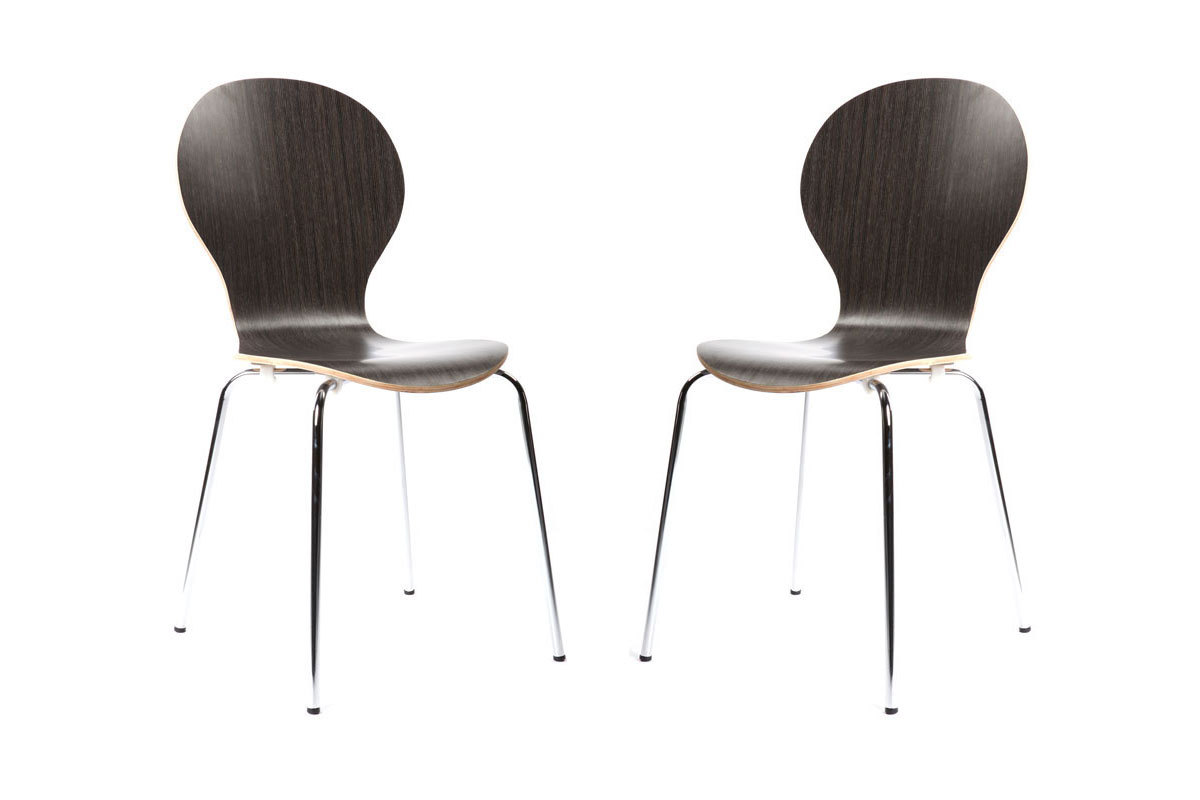 Lot de 2 chaises design empilables bois marron fonc&eacute; NEW ABIGAIL