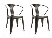 Lot de 2 chaises design industriel m&eacute;tal effet inox FACTORY