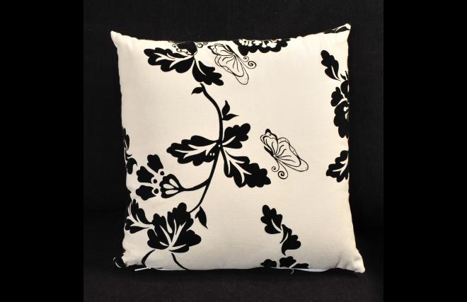 Lot de 2 coussins avec fleurs blanc et noir FRESH