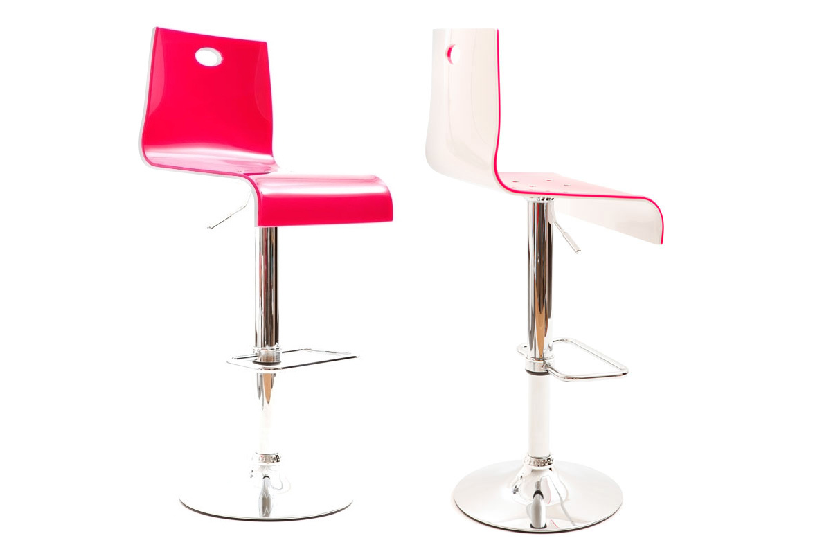Lot de 2 tabourets bicolores roses et blancs SATURNE carr&eacute; 