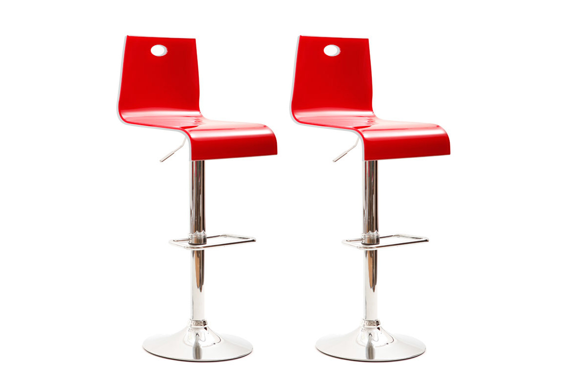 SOLDES Lot de 2 tabourets bicolores rouges et blancs SATURNE carr&eacute;