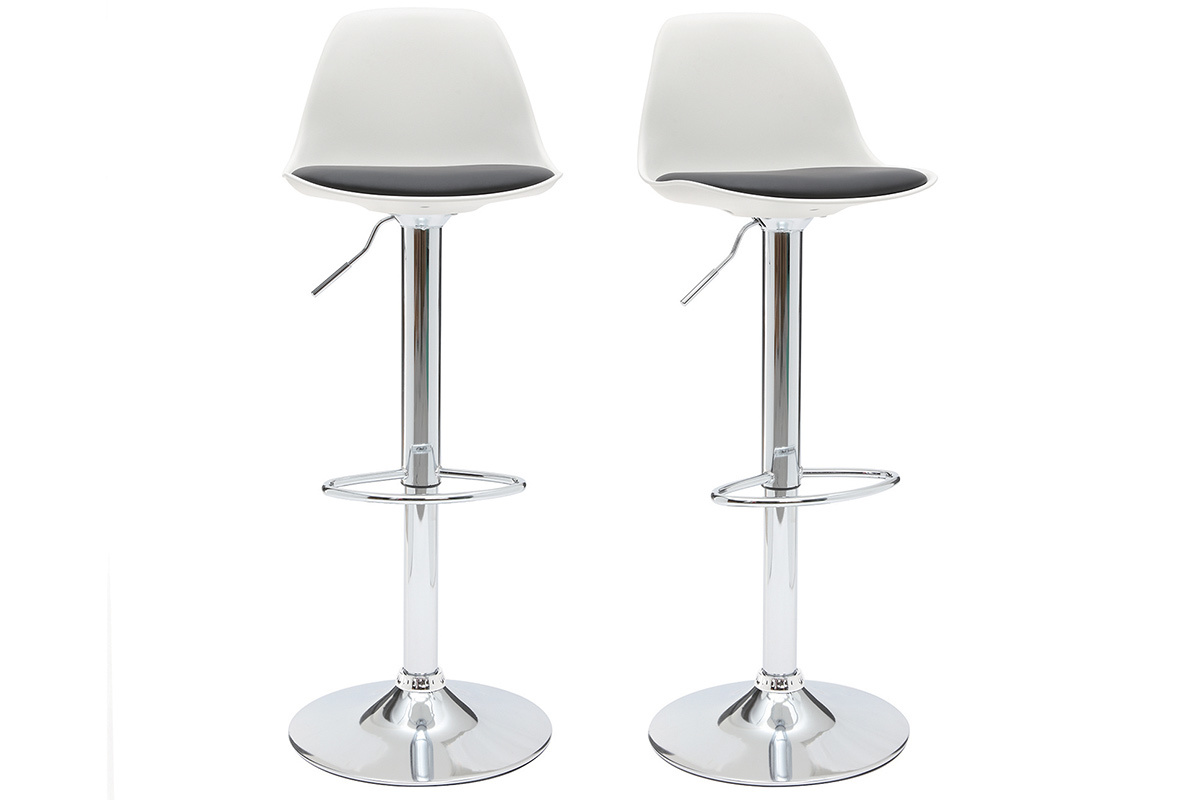 Lot de 2 tabourets de bar design blancs et noirs STEEVY