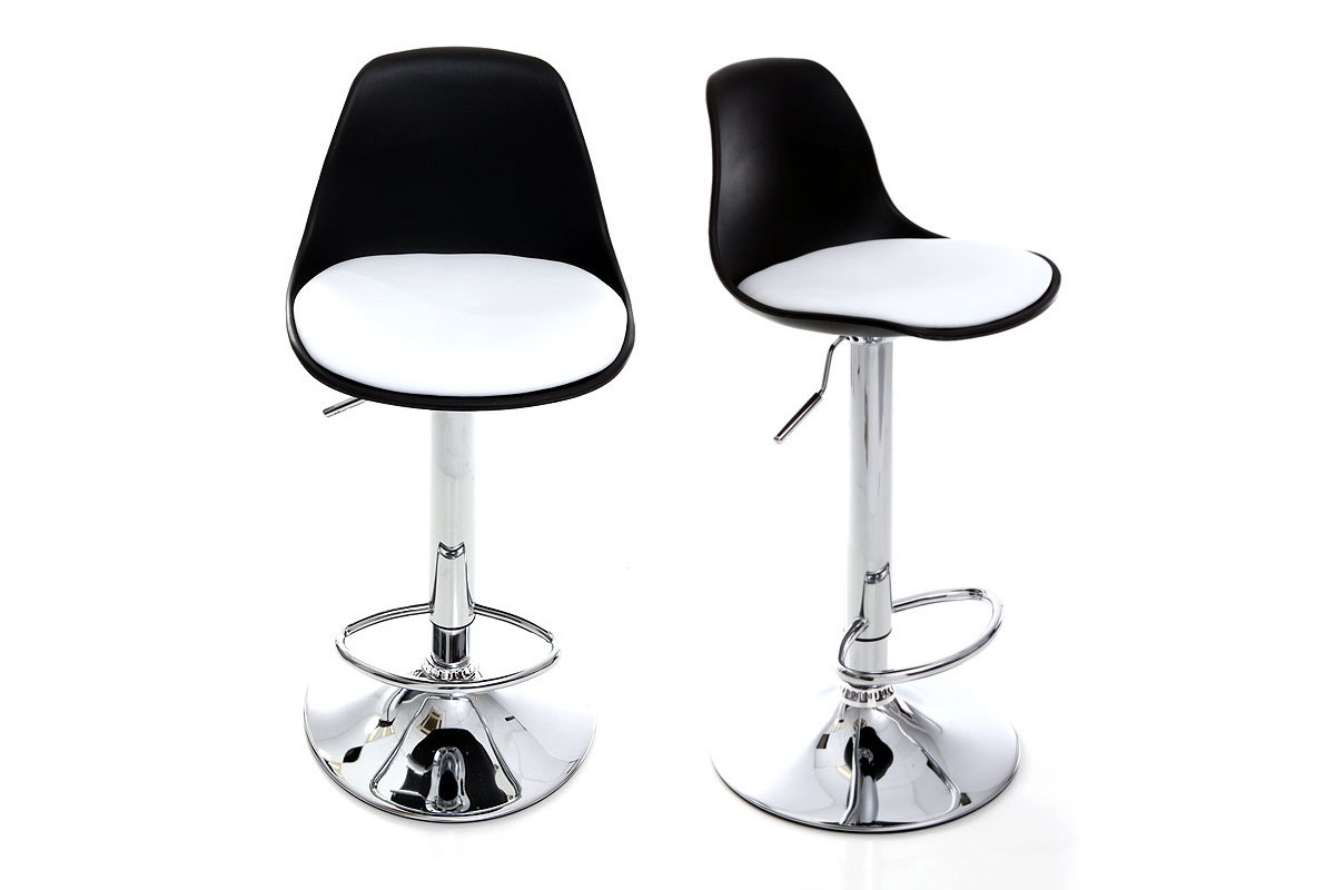 SOLDES Lot de 2 tabourets de bar design noirs et blancs STEEVY