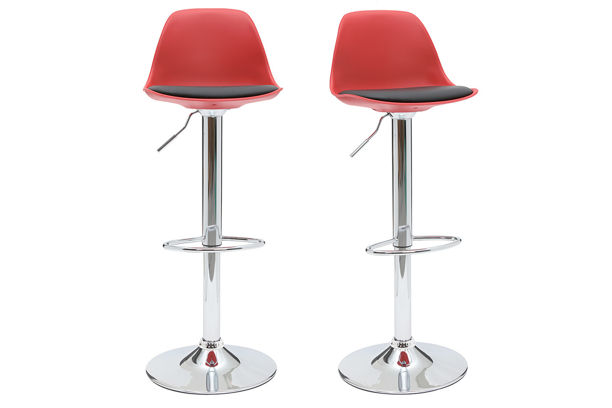 SOLDES Lot de 2 tabourets de bar design rouges et noirs STEEVY