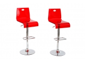 Lot de 2 tabourets rouges transparents SATURNE carr&eacute; 