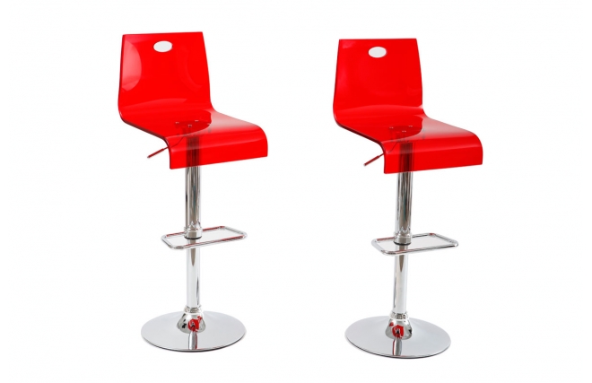 Lot de 2 tabourets rouges transparents SATURNE carr&eacute; 