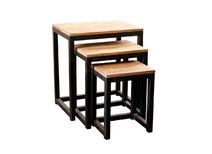 Lot de 3 tables gigognes industrielles m&eacute;tal et bois FACTORY
