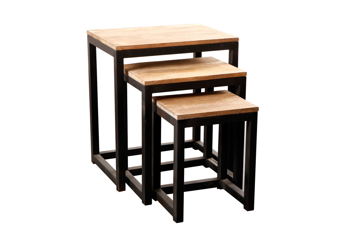 Tables gigognes en bois et acier industrielles FACTORY ( lot de 3)