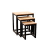 Lot de 3 tables gigognes industrielles m&eacute;tal et bois FACTORY