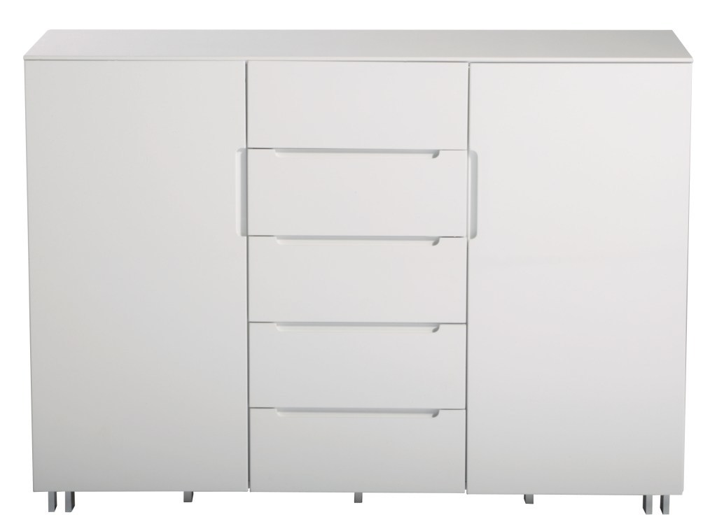 Meuble de rangement blanc NEW YORK 5 tiroirs et 2 portes 