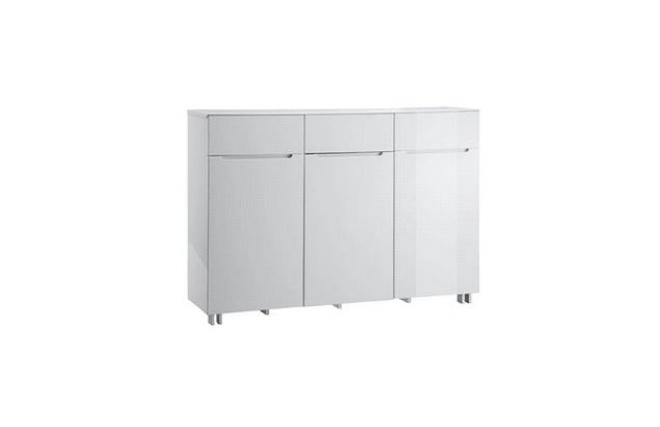Meuble de rangement moderne laqu&eacute; blanc 3 portes et 3 tiroirs
