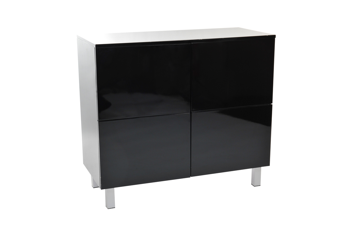 Meuble de rangement noir laqué 4 portes New York Miliboo
