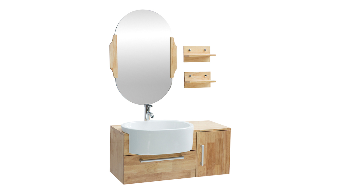 Meuble de salle de bain : vasque, meuble sous-vasque, tagres et miroir NIVAN