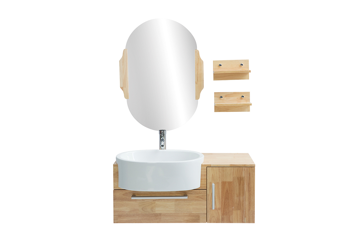 Meuble de salle de bain : vasque, meuble sous-vasque, &eacute;tag&egrave;res et miroir NIVAN